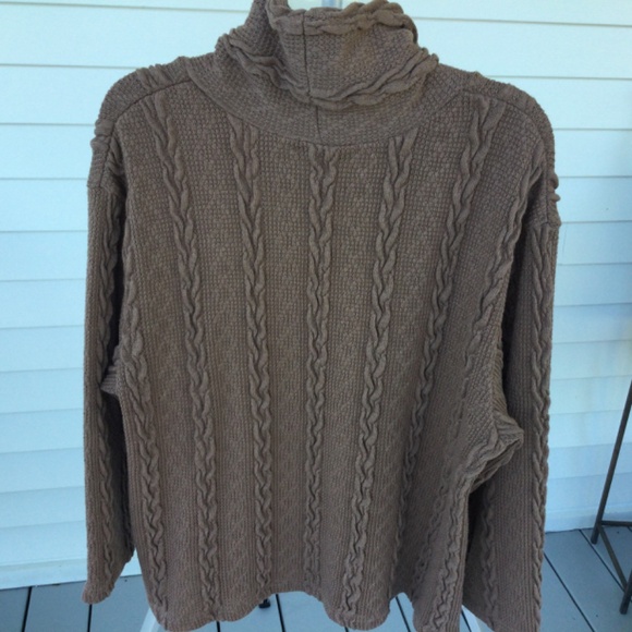 Indigo Soul Brown Mock Neck Long Sleeve Cable Knit Sweater, Large, and earrings - Picture 6 of 8